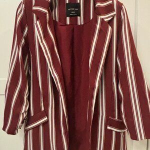 Active USA Womens Blazer Stripes Maroon White Crimped Textured Sleeve Medium NWT